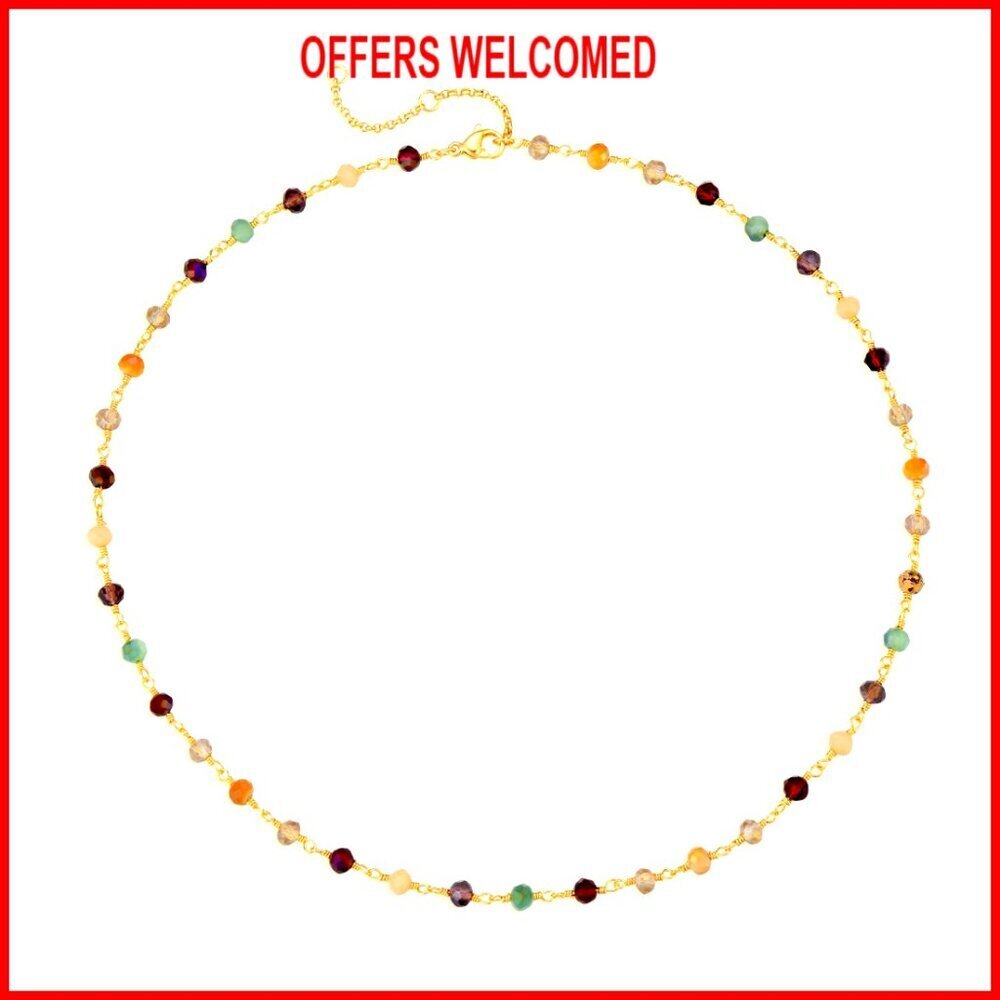 14K Gold Plated Dainty Beaded Pearl Choker Necklace with Extender